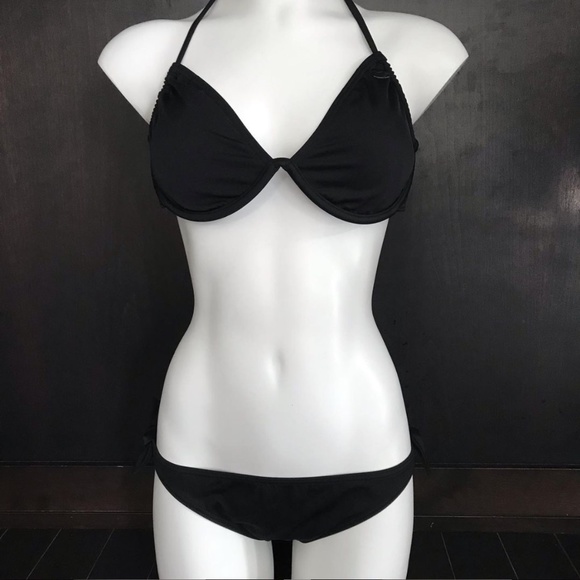 Billabong BLUE CRUSH era Vintage black solid underwire top set RARE bikinico - Picture 2 of 10